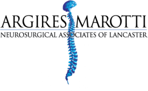 Argires Marotti Neurological Associates of Lancaster Logo - Brand text overtop of the image of a spine and brain